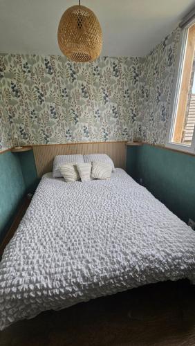 a bed with two pillows on it in a bedroom at Charmant studio in Vernon