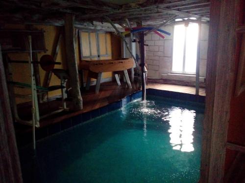 - une piscine d'eau dans une chambre avec fenêtre dans l'établissement Le Moulin, à Sainte-Maure