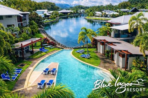 an aerial view of the pool at blue lagoon resort at Blue Lagoon Resort in Trinity Beach