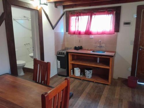 a small kitchen with a sink and a stove at Mi Refugio APART in El Chalten