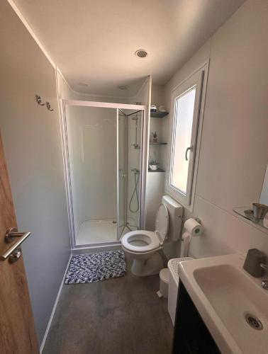 a bathroom with a shower and a toilet and a sink at Holiday Homes Lavanda - Biograd na Moru in Biograd na Moru
