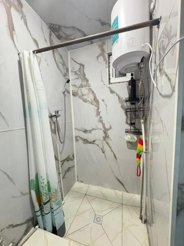 a bathroom with a shower and a sink at GUEST HOUSE EcoNest & HORSE RIDING TOURS TO SONG-KOL LAKE in Kyzart