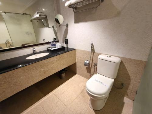 a bathroom with a toilet and a sink at HOTEL SAHANA CASTLE in Nāgercoil