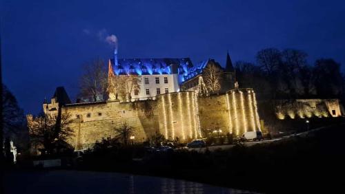 a castle at night with lights on it at Wappensaal Dhaun in Hochstetten-Dhaun