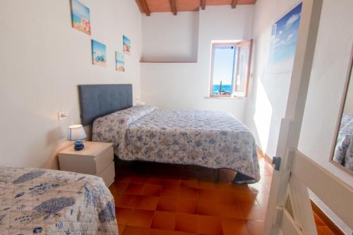 a bedroom with two beds and a window at Appartamenti Seccheto in Seccheto