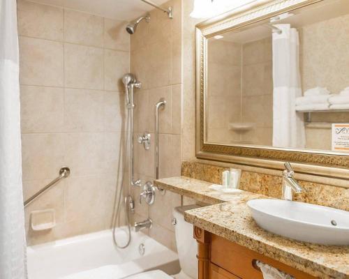 a bathroom with a tub and a sink and a shower at Comfort Inn in Brockville