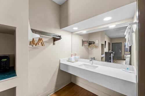 a white bathroom with a sink and a mirror at Econo Lodge Greenville in Greenville