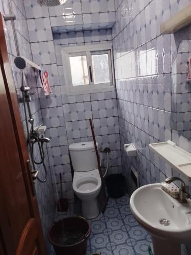 a small bathroom with a toilet and a sink at Palace Ndogbong Bifaga in Bassa