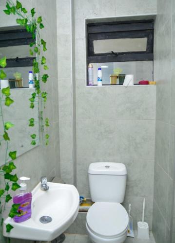 a bathroom with a white toilet and a sink at Bellora Urban Homes in Ongata Rongai 