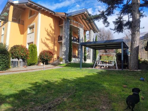 a dog standing in the yard of a house at Villa Luisa Appartamenti Vacanze in Caiolo