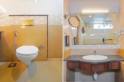 two pictures of a bathroom with a toilet and a sink at FabHotel Pride - Electronic City in Bangalore
