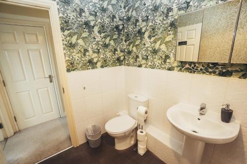 a bathroom with a toilet and a sink at 4-Bedroom Family Home in Mickleover - Private Driveway - Spacious Garden in Derby