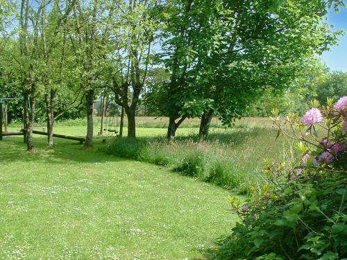 a field of grass with trees and flowers at Oak Lodge - Uk49400 in Pembrokeshire