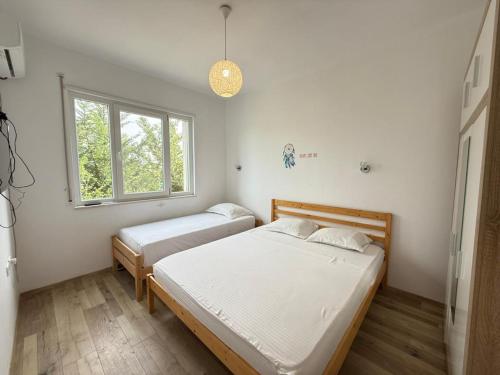 a bedroom with two beds and a window at Vala Mar Apartments by Four C in Hamallë