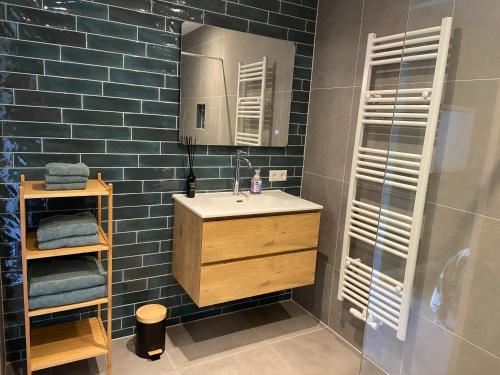 a bathroom with a sink and a mirror at B&B Historia in Melderslo