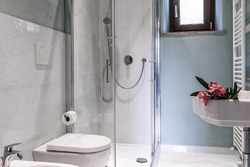 a bathroom with a shower and a toilet and a sink at A Casa Da Agata in Loro Ciuffenna
