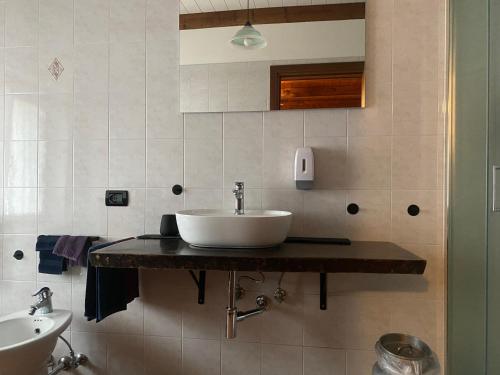 a bathroom with a sink on a counter next to a toilet at B&B Emma in Torreano