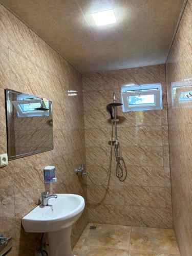 a bathroom with a sink and a shower at Mtis guli in Bangveti