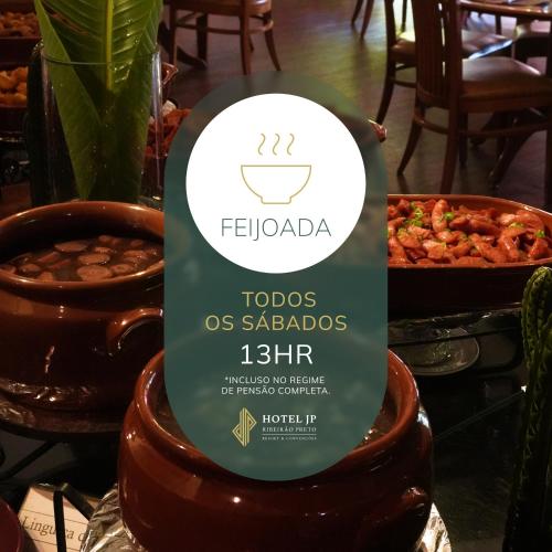 a sign that is on top of some food at Hotel JP Ribeirão Preto Resort & Convenções by Nacional Inn in Ribeirão Preto