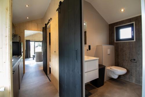 a bathroom with a toilet and a sink at Nieuw!! Chalet De Luxe 4 persoons met airco in Oorsbeek