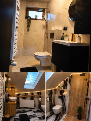 a bathroom with a toilet and a sink at U Margo nad rzeczką in Susiec