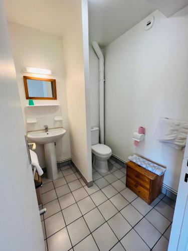 a bathroom with a toilet and a sink at Hôtel Au Bon coin chez Pierre in Franconville