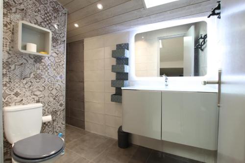 a bathroom with a toilet and a sink and a mirror at Axuri-alde in Sare