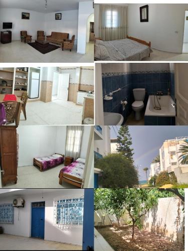 a collage of different pictures of a room at Maison indépendante pieds dans l'eau in Sousse