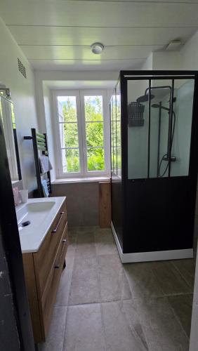 a bathroom with a shower and a sink at Le Relais de Saint Germain in Saint-Germain-les-Belles