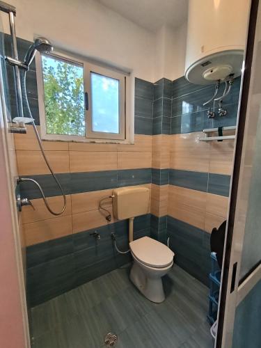 a bathroom with a toilet and a window at Te Shkodrant in Baks-Rrjoll