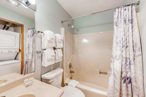 a bathroom with a toilet and a sink and a shower at Trail Creek 53 in Killington