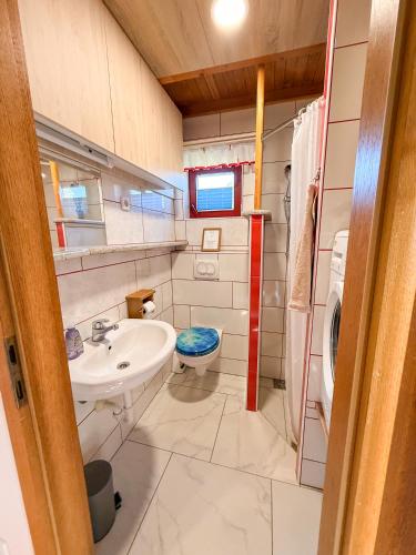 a bathroom with a sink and a toilet at Village Vista in Rob