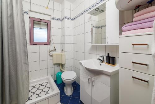 a small bathroom with a toilet and a sink at Apartments Djusi in Dramalj