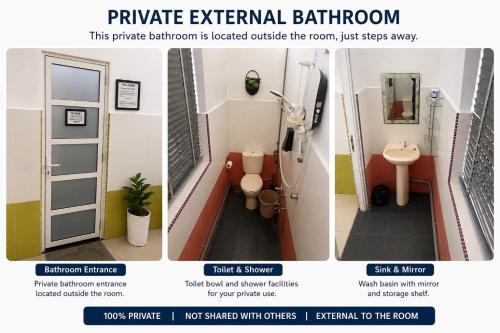 a bathroom with a shower and a toilet in a room at Rooms only @KKB in Kuala Kubu Bharu
