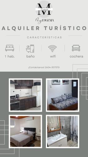 a collage of four pictures of a bedroom at Departamentos Muy Eugenia in San Rafael