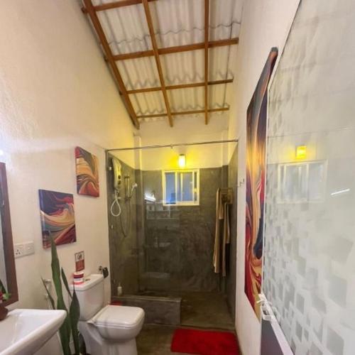 a bathroom with a shower and a toilet and a sink at La Perla Bentota in Bentota