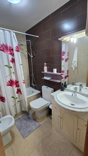 a bathroom with a sink and a toilet and a bath tub at Mediterraneo in Peniscola