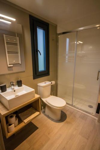 a bathroom with a toilet and a sink and a shower at Camping Port Massaluca in Pobla de Masaluca
