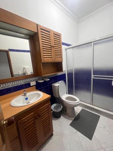 a bathroom with a toilet and a sink and a shower at Casa Vacacional San Gil Santander in San Gil
