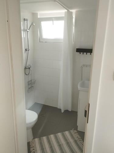a bathroom with a toilet and a sink and a window at Mierzyn Po Drodze in Mierzyn