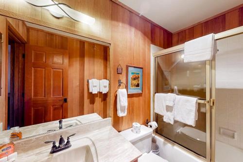 a bathroom with a sink and a shower at Meadow Ridge 34 in Mammoth Lakes