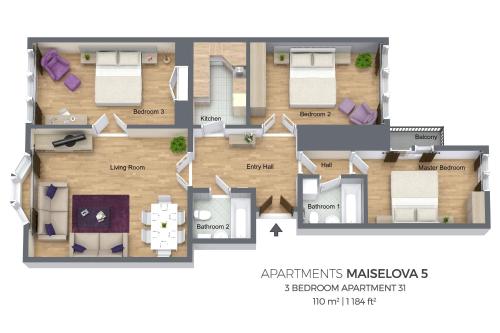 Pelan lantai bagi Maiselova 5 Apartment