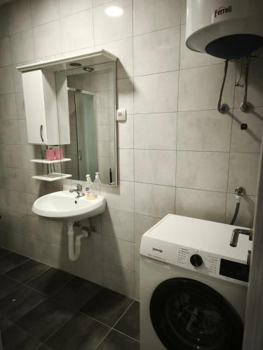 a bathroom with a washing machine and a sink at Montenegro Summer time in Igalo
