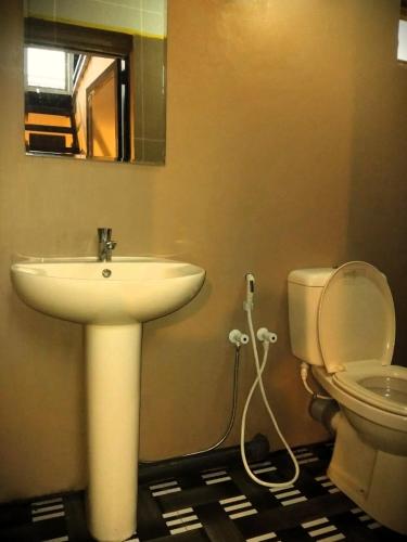 a bathroom with a sink and a toilet at Green Mountain Cabin in Nuwara Eliya