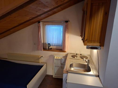 eine kleine Küche mit Spüle und Herd in der Unterkunft Gassermühle - Studio Appartments in Eggen