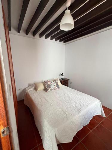 ein Schlafzimmer mit einem weißen Bett in einem Zimmer in der Unterkunft FlorCactus in Níjar