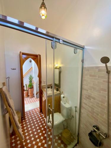 a bathroom with a shower with a toilet and a sink at Dar Dada Riad climatisé à votre disposition dans sa totalité et de façon exclusive in Safi