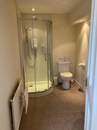 a bathroom with a shower and a toilet at Ardmuir in Turriff