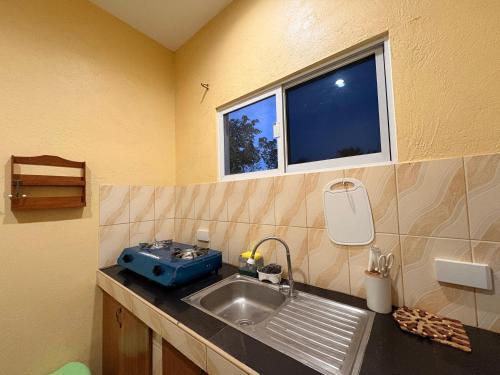 a kitchen with a sink and a window at The Ivory Castle in Pooc