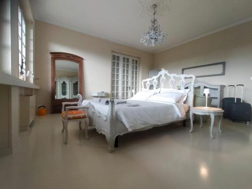 a bedroom with a white bed and a mirror at Casa Negrita in Bra